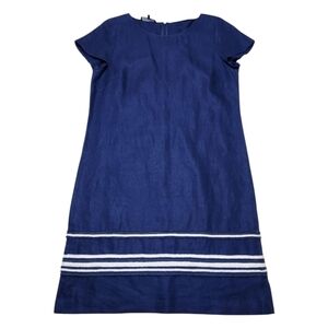 LAFAYETTE 148 New York Blue 100% Linen Dress With White Stripes Sz 10